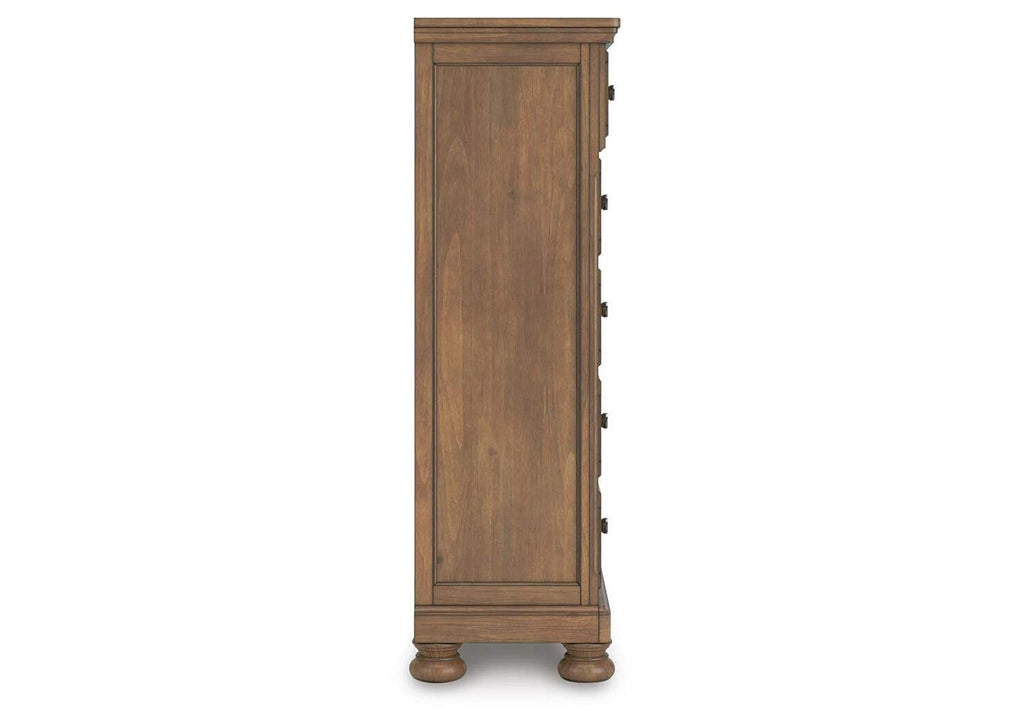 Vandenmore California King Panel Bed with Mirrored Dresser, Chest and Nightstand side view