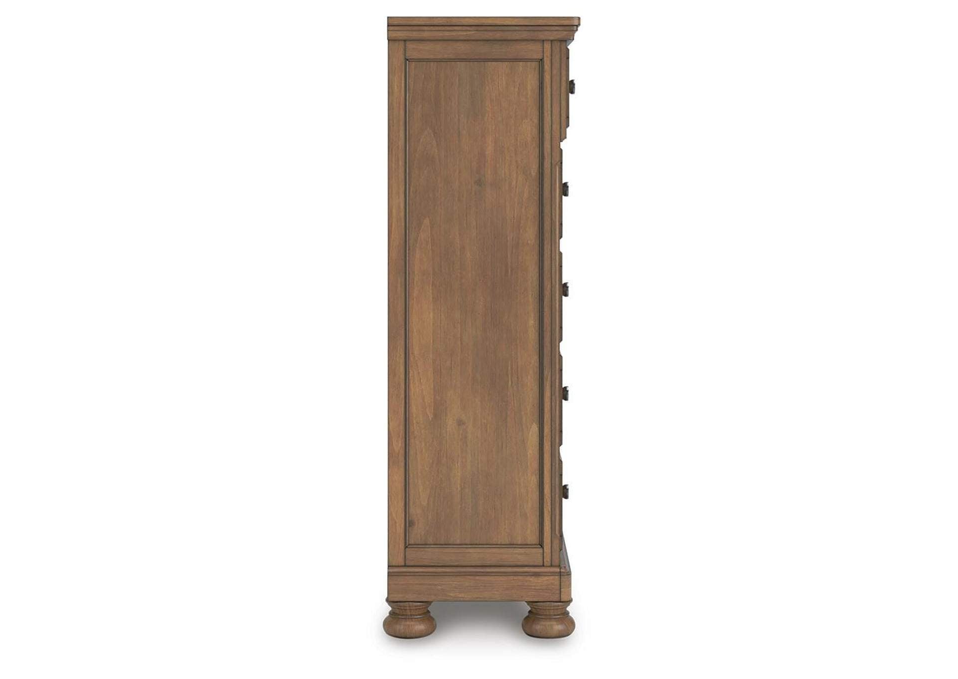 Vandenmore King Storage Sleigh Bed with Mirrored Dresser, Chest and Nightstand side view
