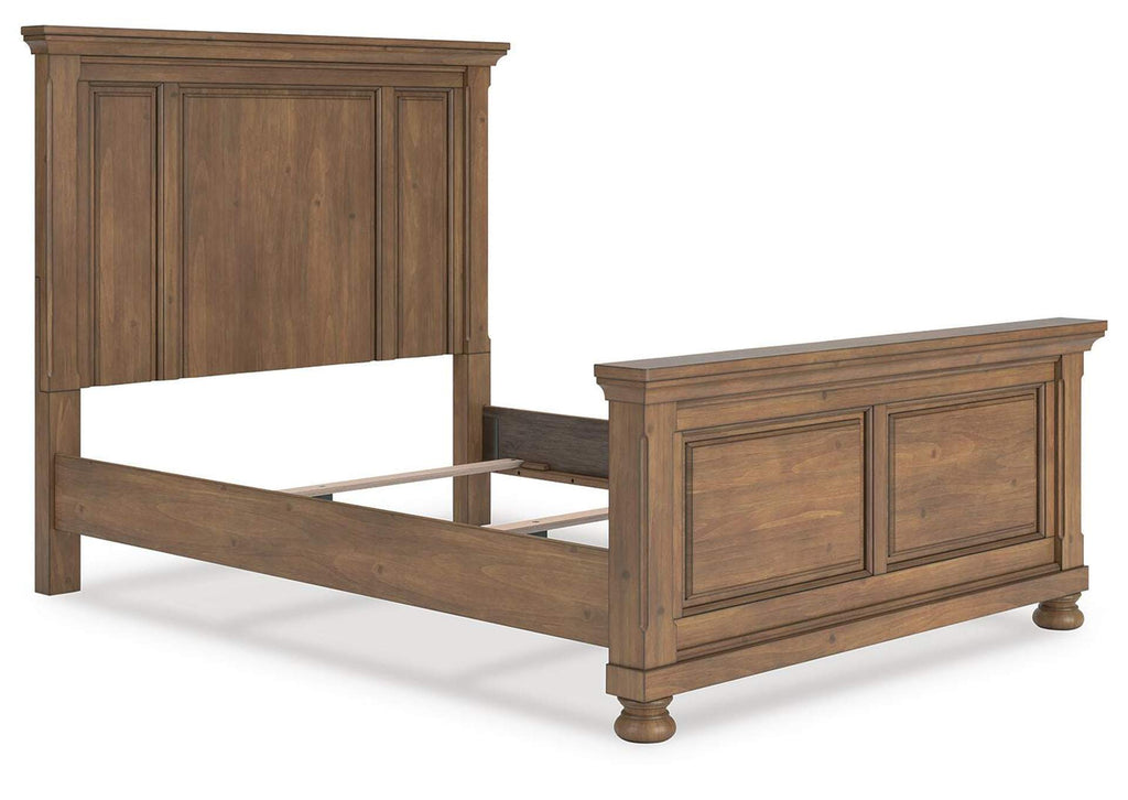 Vandenmore Queen Panel Bed with Mirrored Dresser, Chest and Nightstand angled view