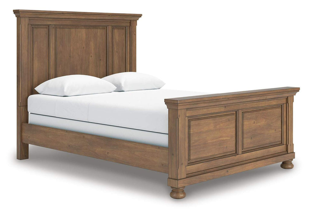 Vandenmore Queen Panel Bed with Mirrored Dresser and 2 Nightstands angled view
