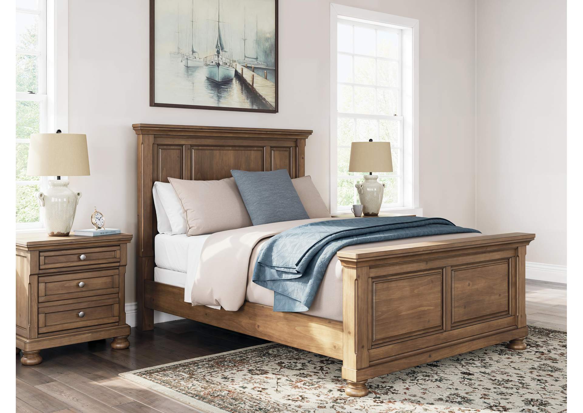 Vandenmore Queen Panel Bed with Mirrored Dresser and Nightstand