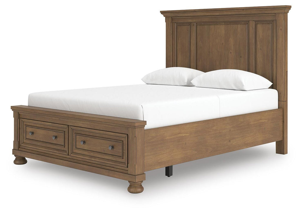 Feddinger Queen Panel Storage Bed in Medium Brown, angle view