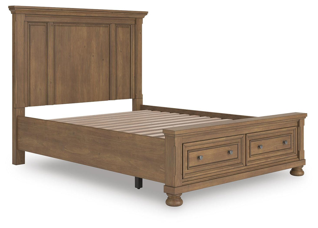 Feddinger Queen Panel Storage Bed in Medium Brown, angle view