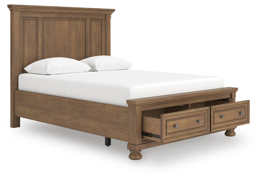 Feddinger Queen Panel Storage Bed in Medium Brown, open view