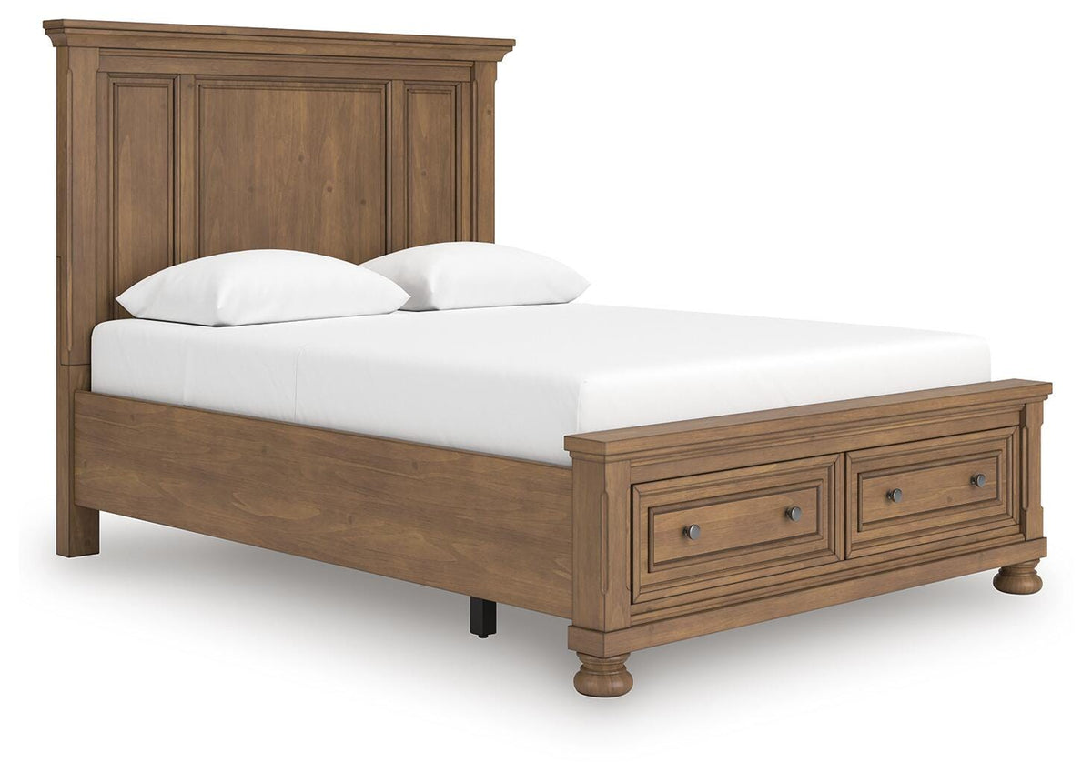 Feddinger Queen Panel Storage Bed in Medium Brown, angle view