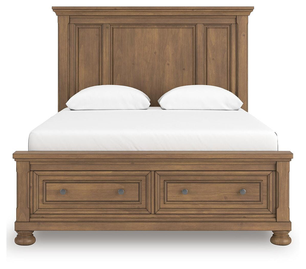Feddinger Queen Panel Storage Bed in Medium Brown, front view