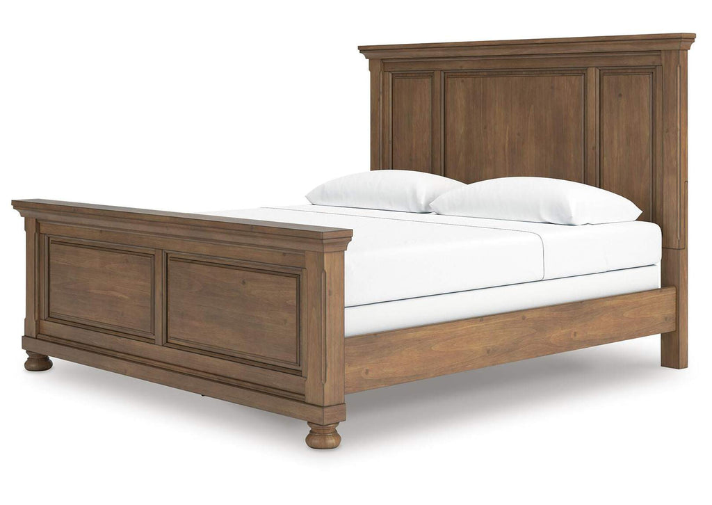 Vandenmore King Panel Bed with Mirrored Dresser and Chest angled view