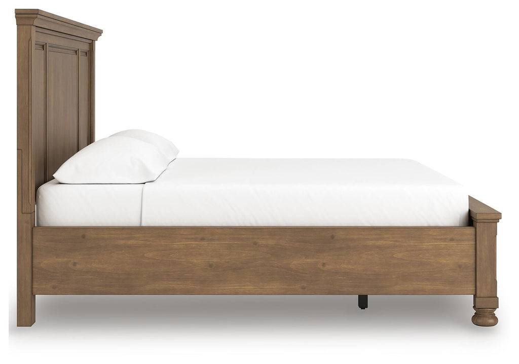 Feddinger California King Panel Storage Bed in Medium Brown, side view