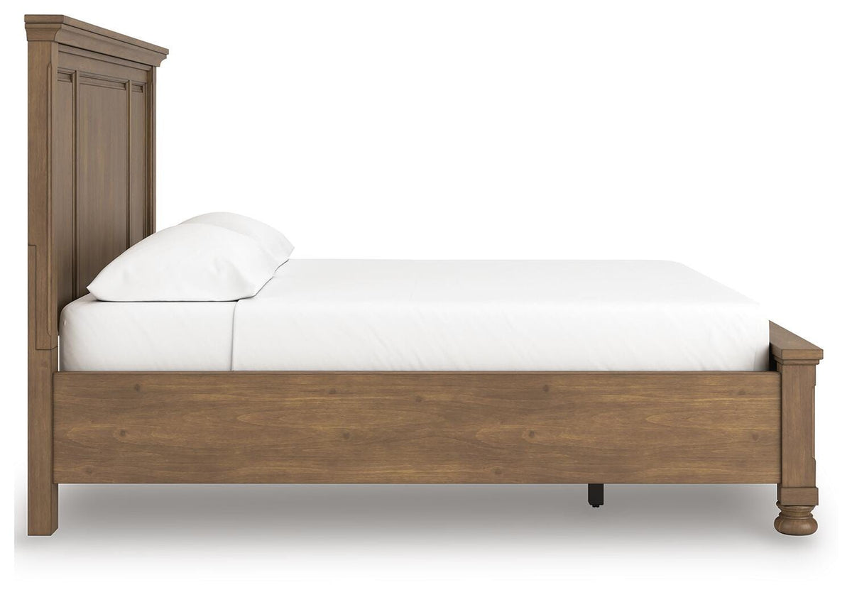 Feddinger California King Panel Storage Bed in Medium Brown, side view