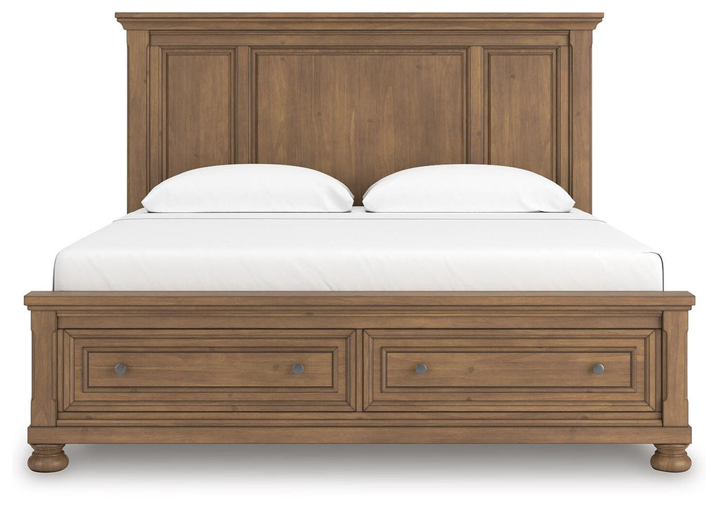 Feddinger King Panel Storage Bed in Medium Brown, front view
