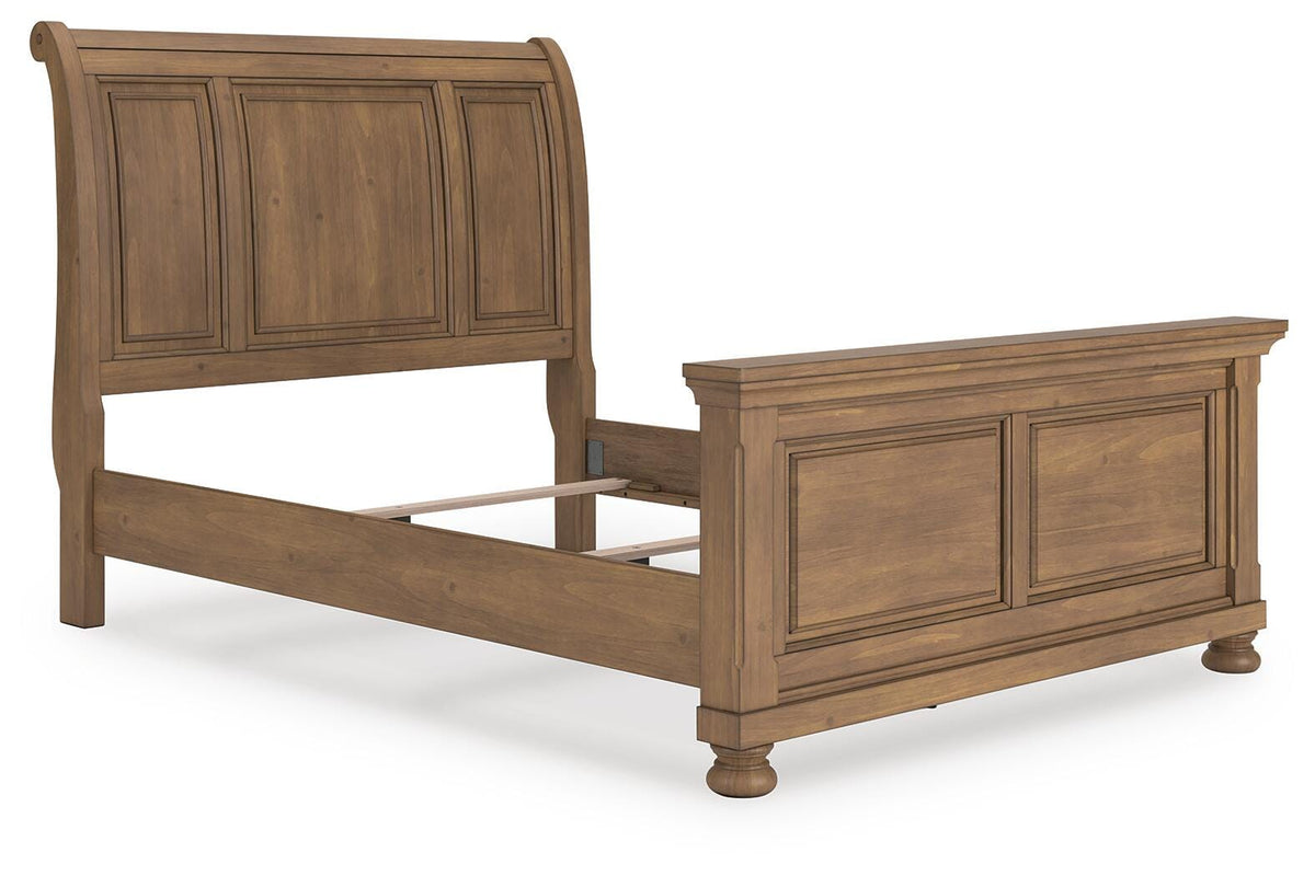 Feddinger Queen Sleigh Bed in Medium Brown, angle view