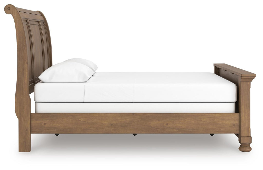 Feddinger Queen Sleigh Bed in Medium Brown, side view