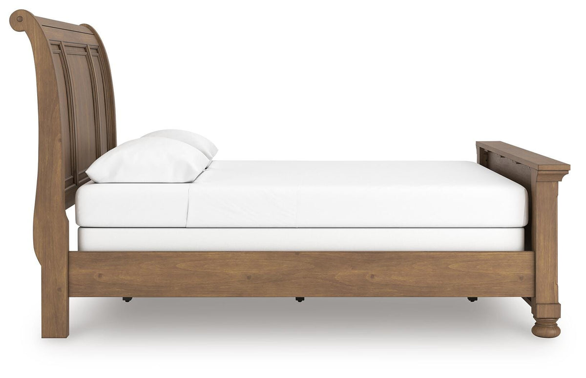 Feddinger Queen Sleigh Bed in Medium Brown, side view