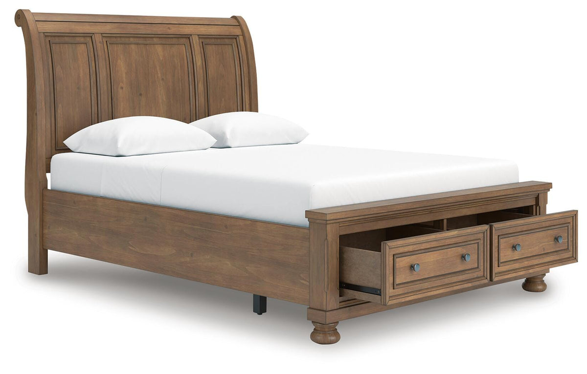 Feddinger Queen Storage Sleigh Bed in Medium Brown, open view