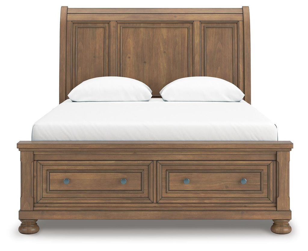 Feddinger Queen Storage Sleigh Bed in Medium Brown, front view
