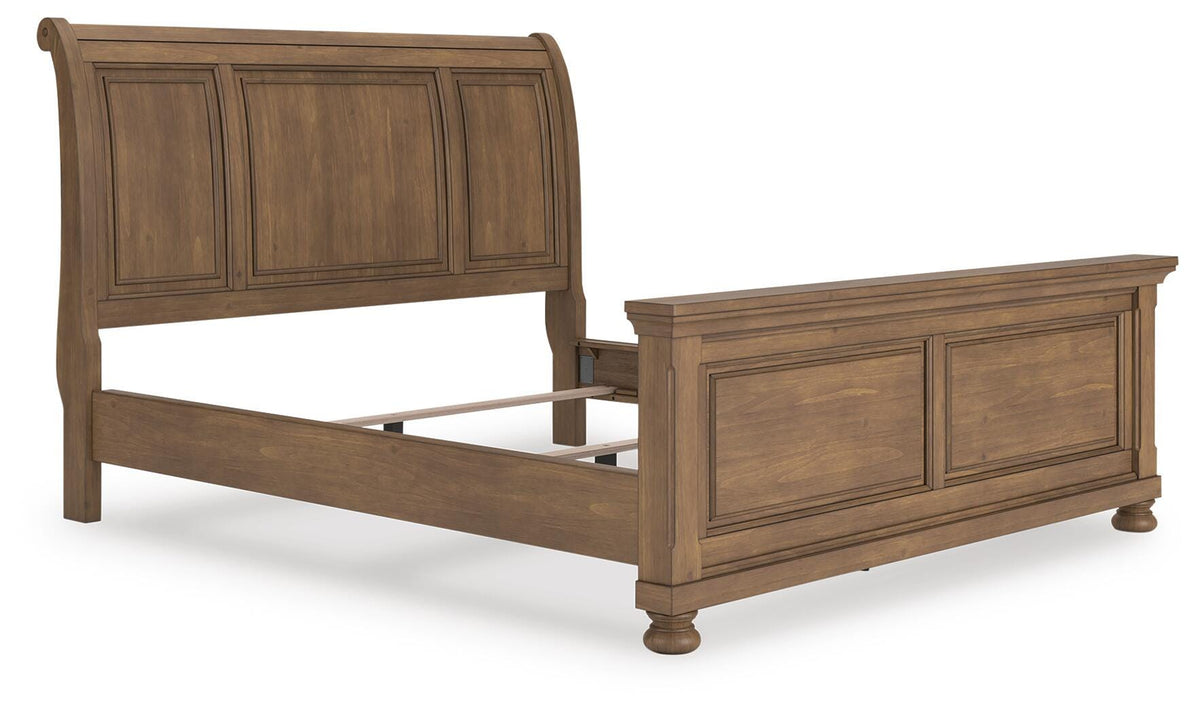 Feddinger California King Sleigh Bed in Medium Brown, angle view