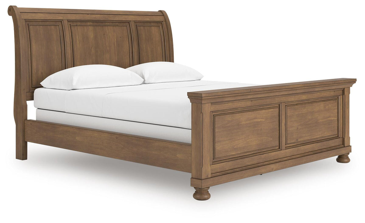 Feddinger California King Sleigh Bed in Medium Brown, angle view