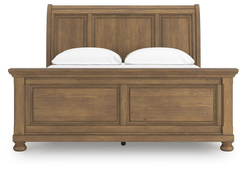 Feddinger California King Sleigh Bed in Medium Brown, front view