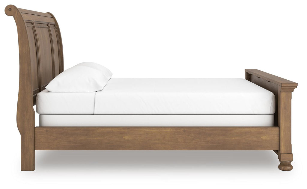 Feddinger California King Sleigh Bed in Medium Brown, side view