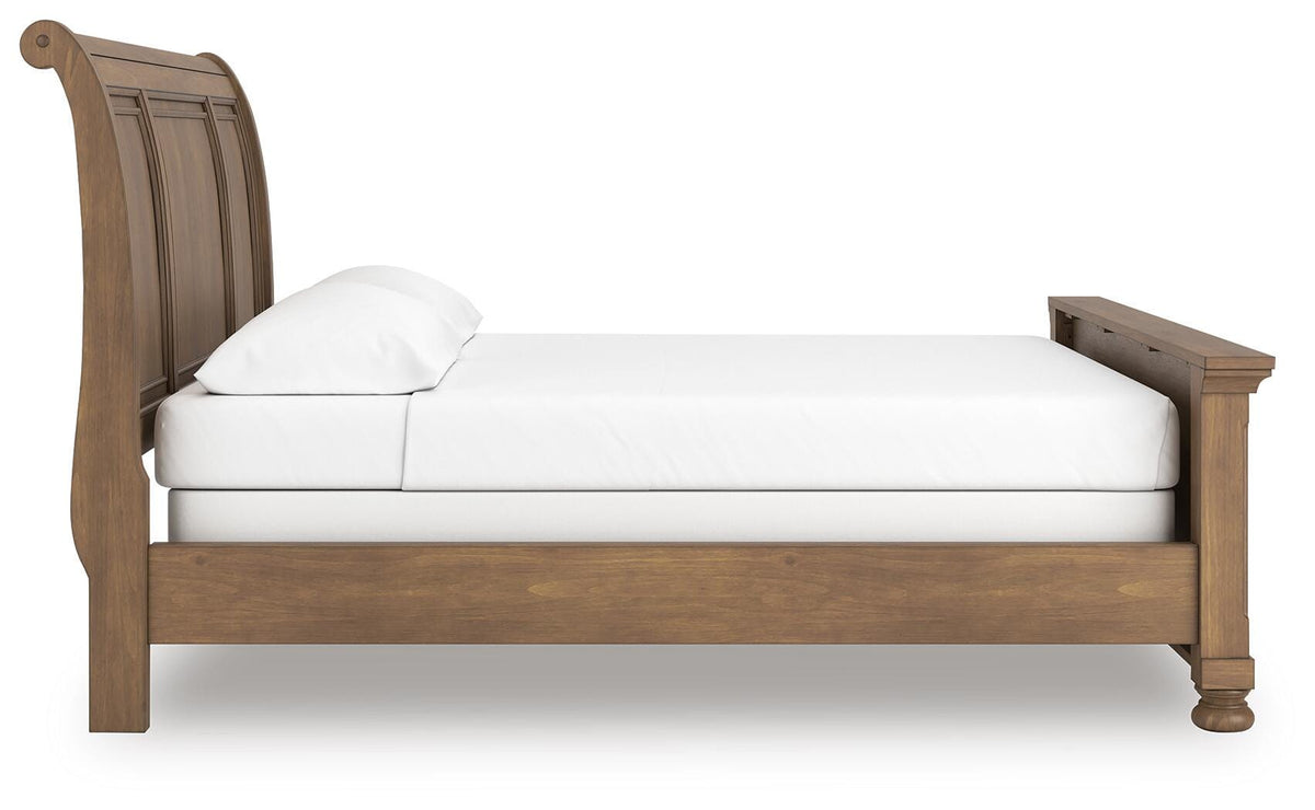 Feddinger California King Sleigh Bed in Medium Brown, side view