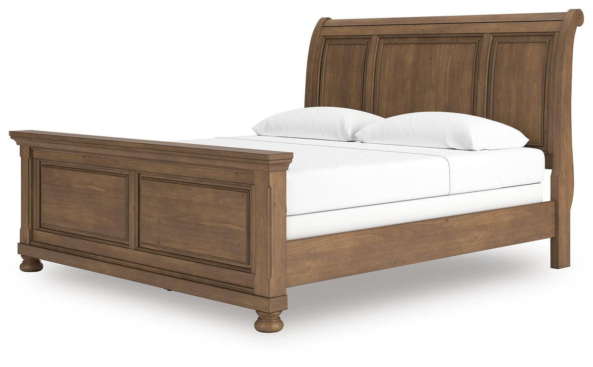 Feddinger King Sleigh Bed in Medium Brown, angle view