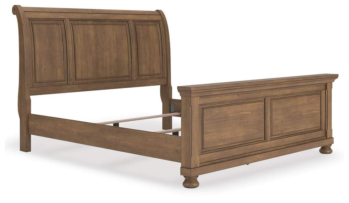 Feddinger King Sleigh Bed in Medium Brown, angle view