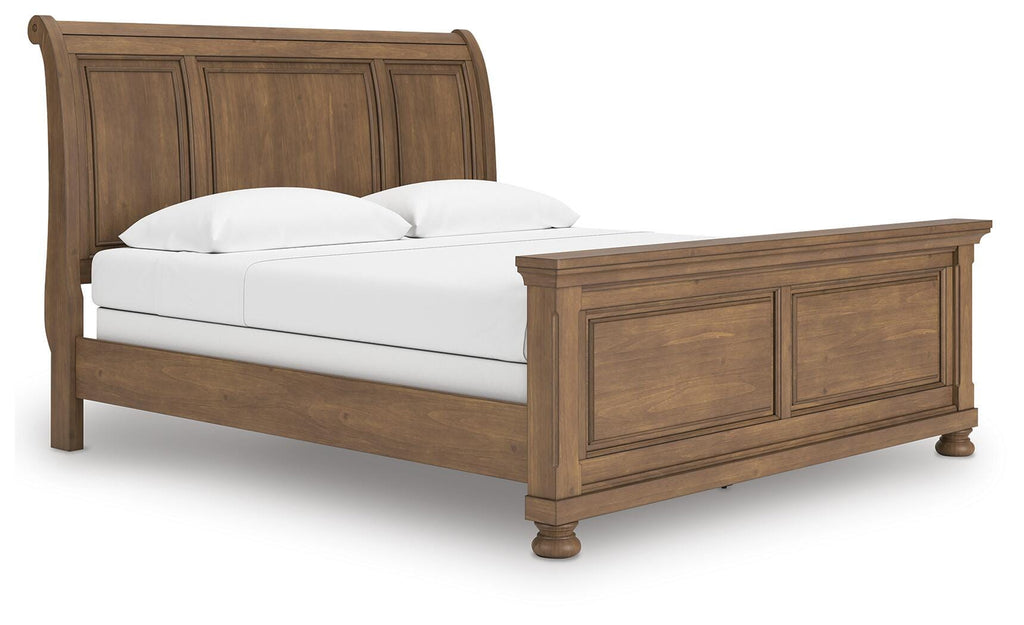 Feddinger King Sleigh Bed in Medium Brown, angle view
