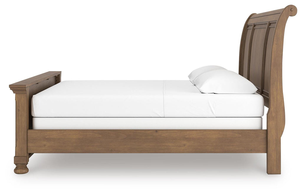 Feddinger King Sleigh Bed in Medium Brown, alternate side view