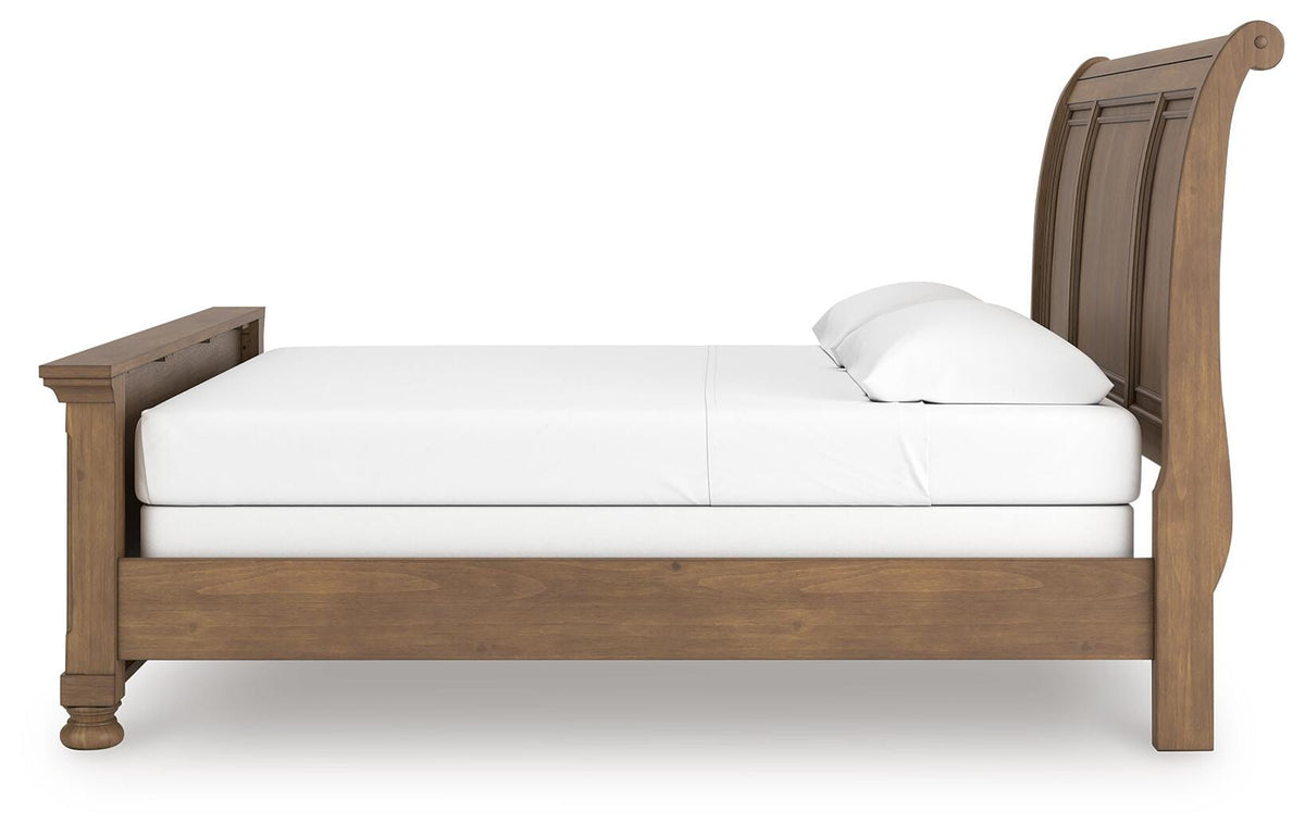 Feddinger King Sleigh Bed in Medium Brown, alternate side view