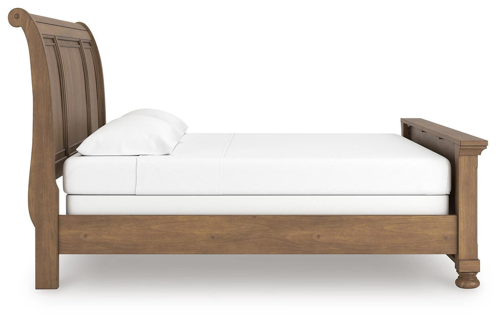Feddinger King Sleigh Bed in Medium Brown, side view