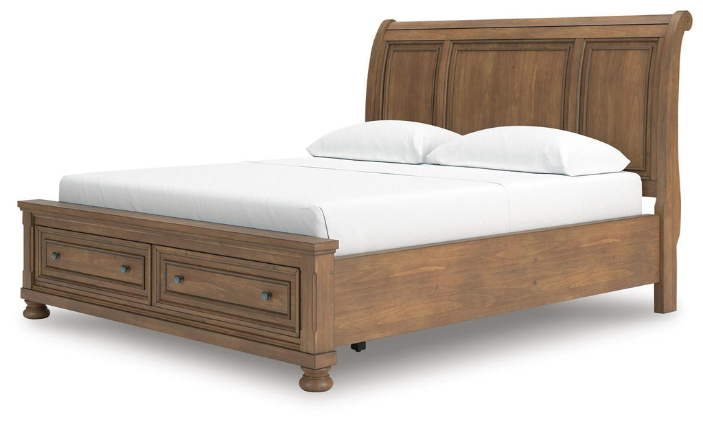 Feddinger California King Storage Sleigh Bed in Medium Brown, angle view