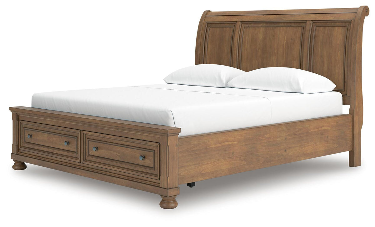 Feddinger California King Storage Sleigh Bed in Medium Brown, angle view
