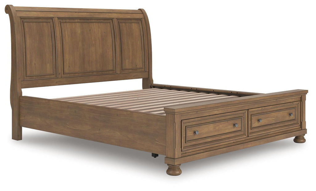 Feddinger California King Storage Sleigh Bed in Medium Brown, angle view