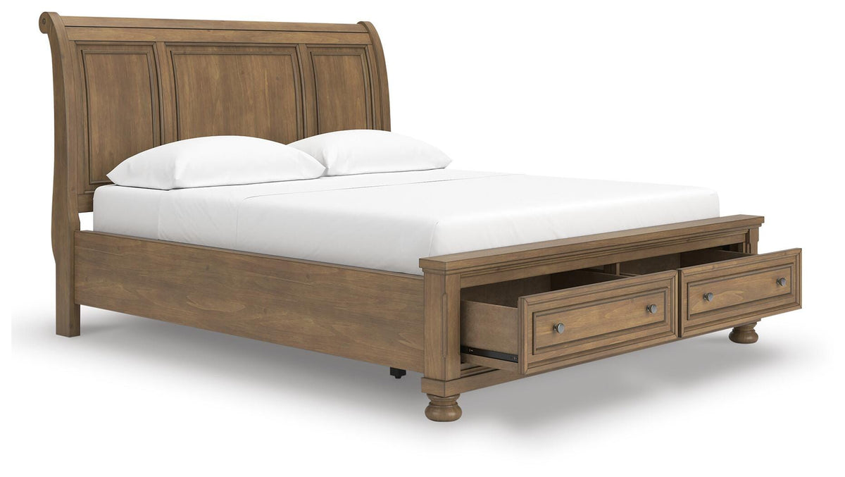 Feddinger California King Storage Sleigh Bed in Medium Brown, open view