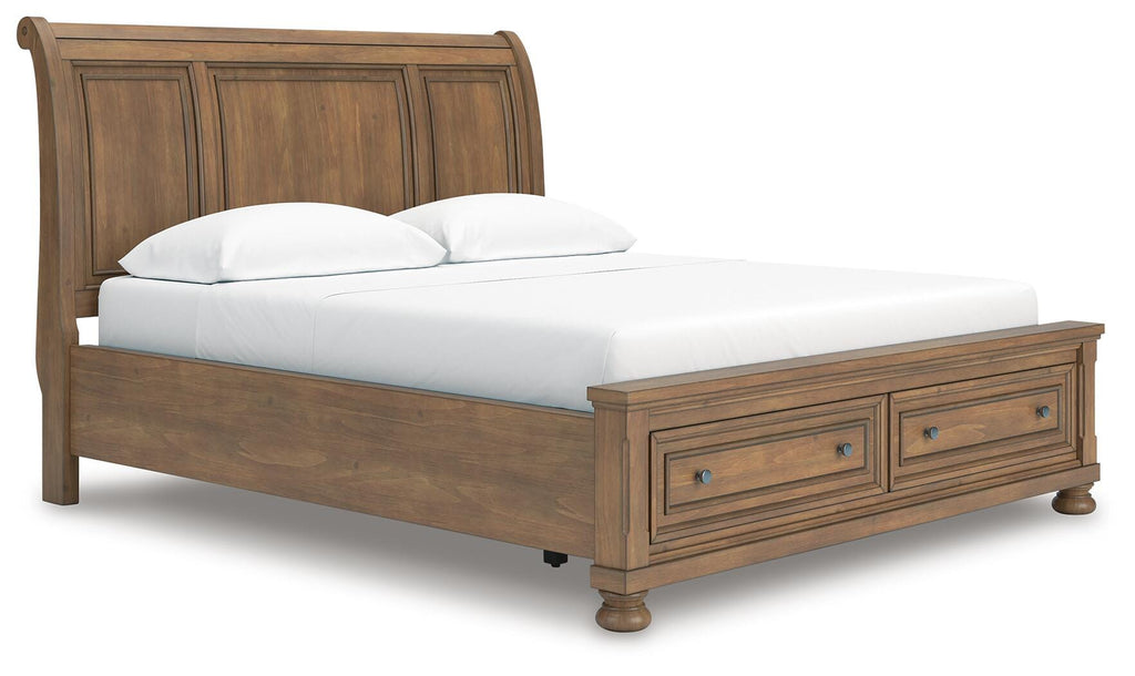 Feddinger California King Storage Sleigh Bed in Medium Brown, angle view
