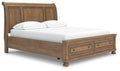 Feddinger California King Storage Sleigh Bed in Medium Brown, angle view