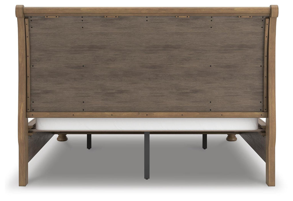 Feddinger California King Storage Sleigh Bed in Medium Brown, back view