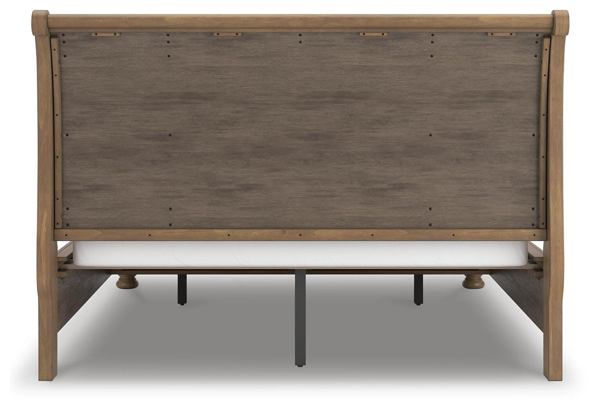 Feddinger California King Storage Sleigh Bed in Medium Brown, back view