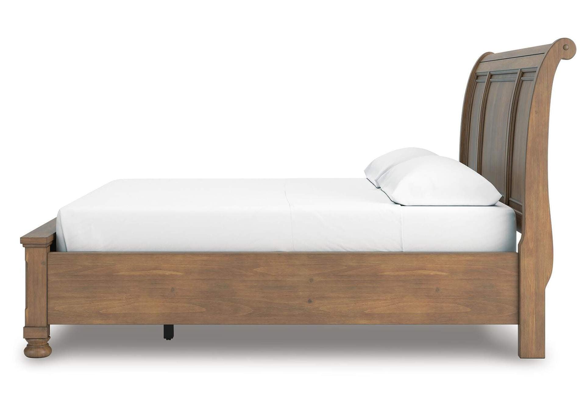 Vandenmore California King Storage Sleigh Bed with Mirrored Dresser and Nightstand side view