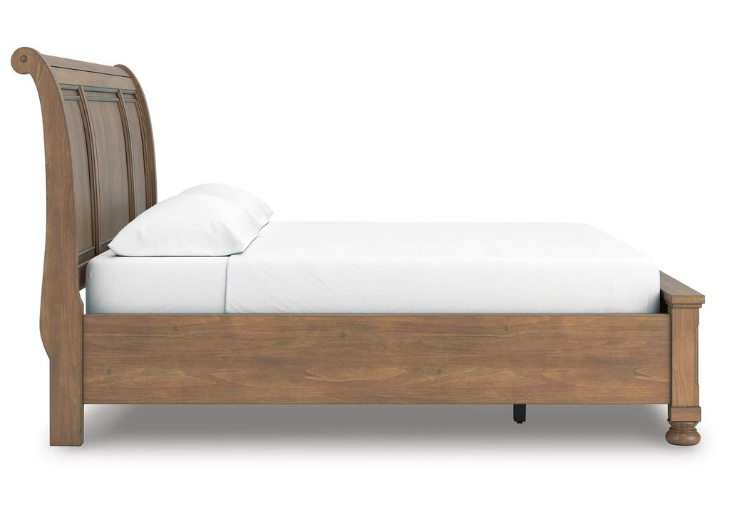 Vandenmore California King Storage Sleigh Bed with Mirrored Dresser and Nightstand side view