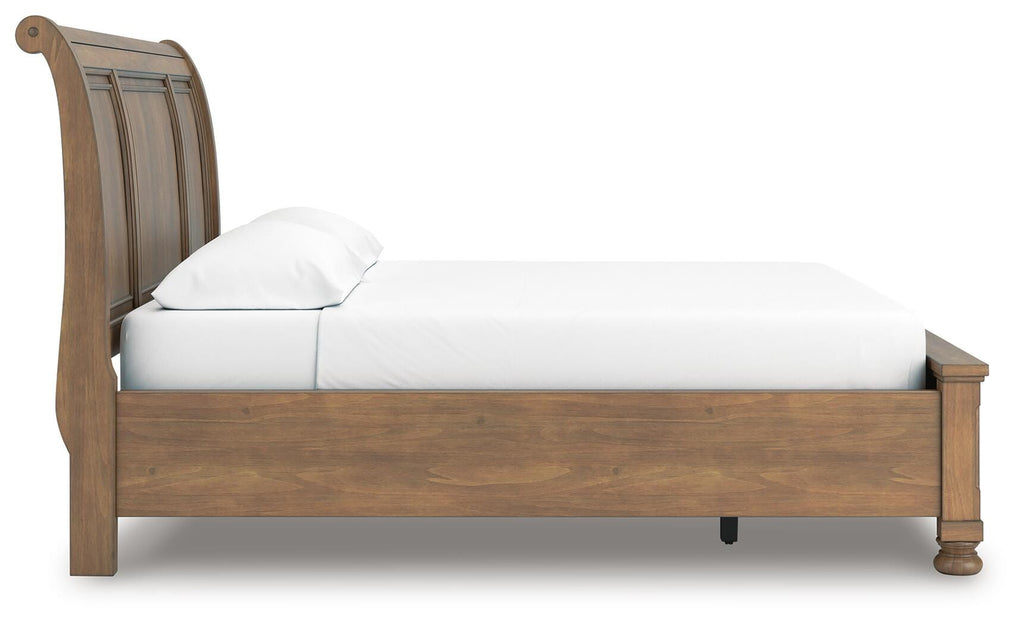 Feddinger California King Storage Sleigh Bed in Medium Brown, side view