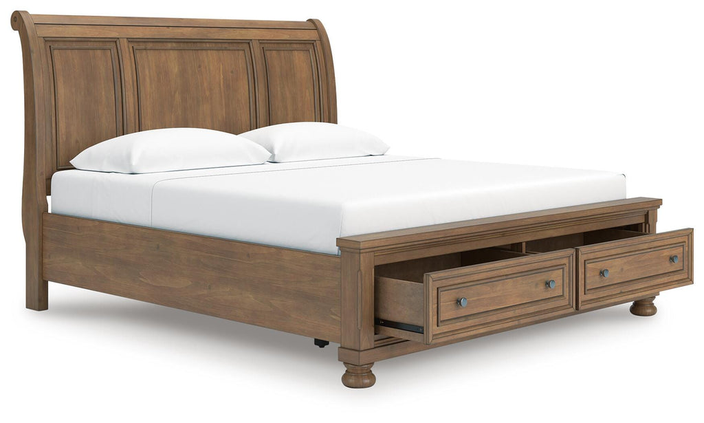 Feddinger King Storage Sleigh Bed in Medium Brown, open view