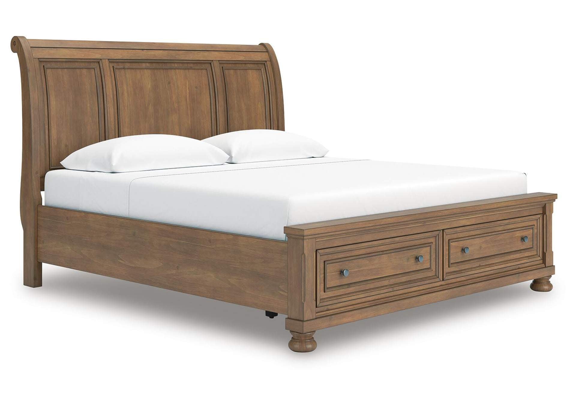 Vandenmore King Storage Sleigh Bed with Dresser and Nightstand angled view