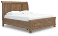 Feddinger King Storage Sleigh Bed in Medium Brown, angle view