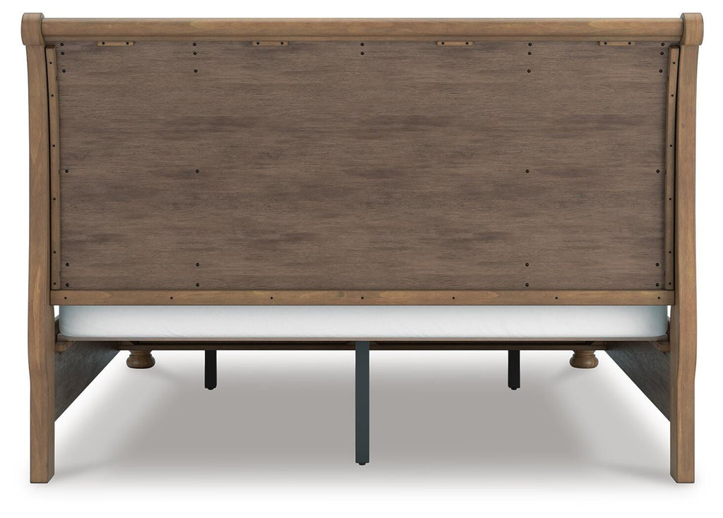 Feddinger King Storage Sleigh Bed in Medium Brown, back view