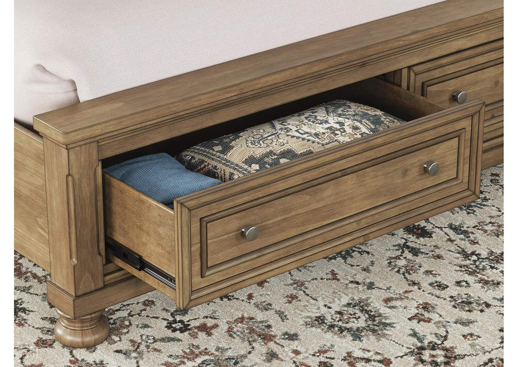Vandenmore King Storage Sleigh Bed with Mirrored Dresser and Chest detail
