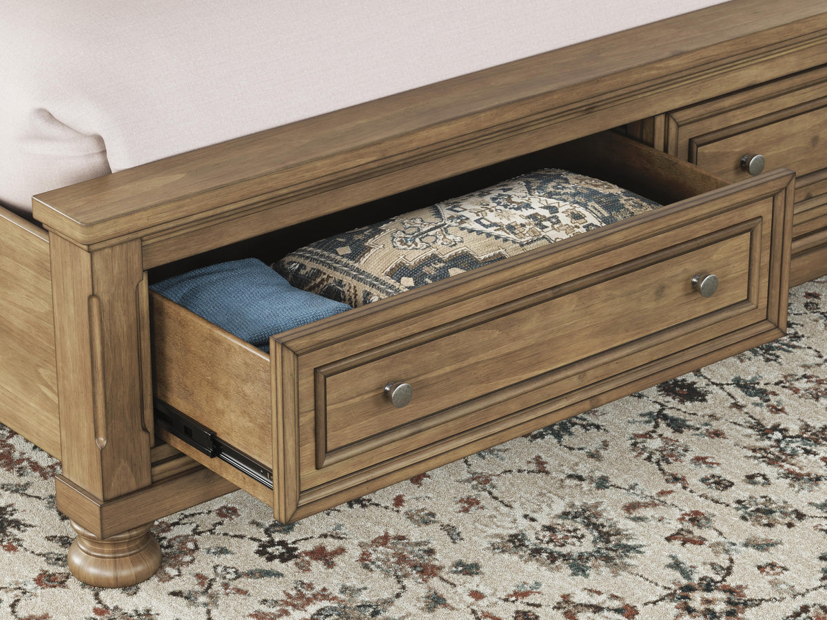 Feddinger King Storage Sleigh Bed in Medium Brown, detail view