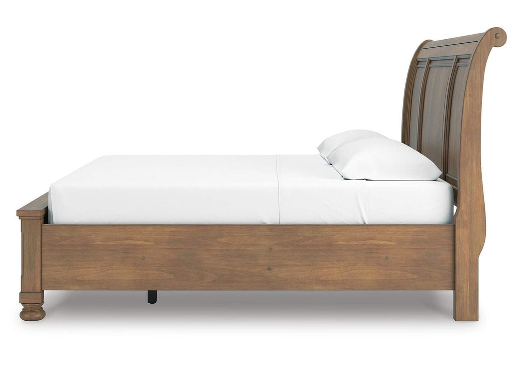 Vandenmore King Storage Sleigh Bed with Mirrored Dresser and 2 Nightstands side view
