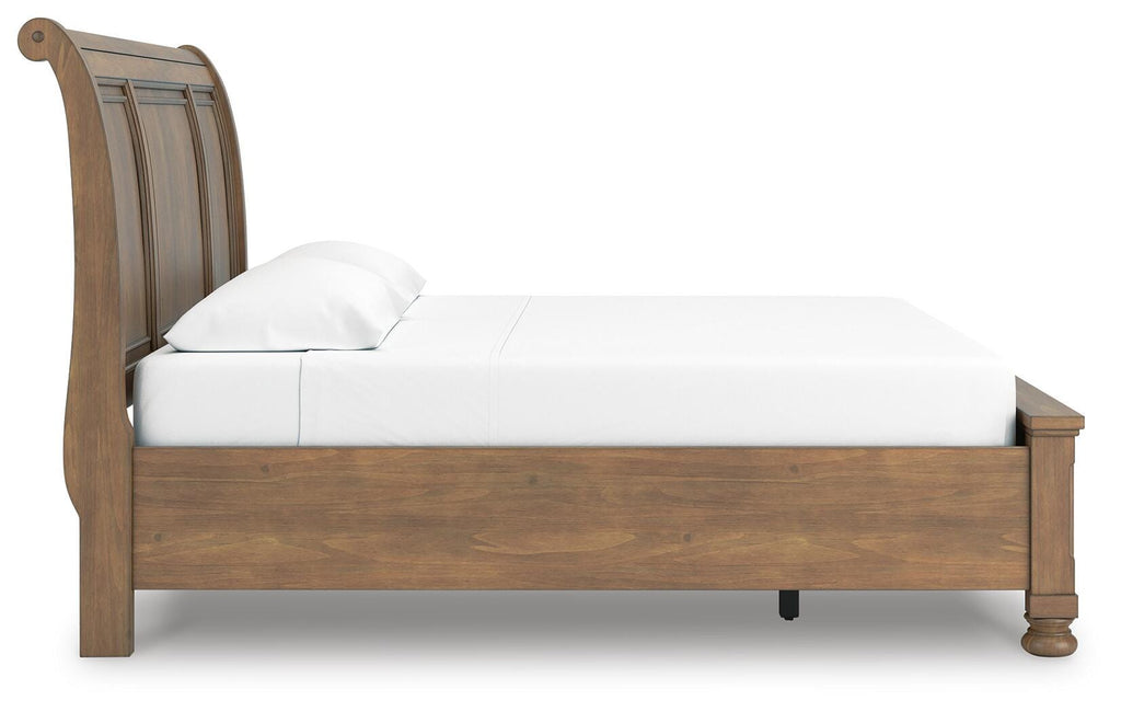 Feddinger King Storage Sleigh Bed in Medium Brown, side view