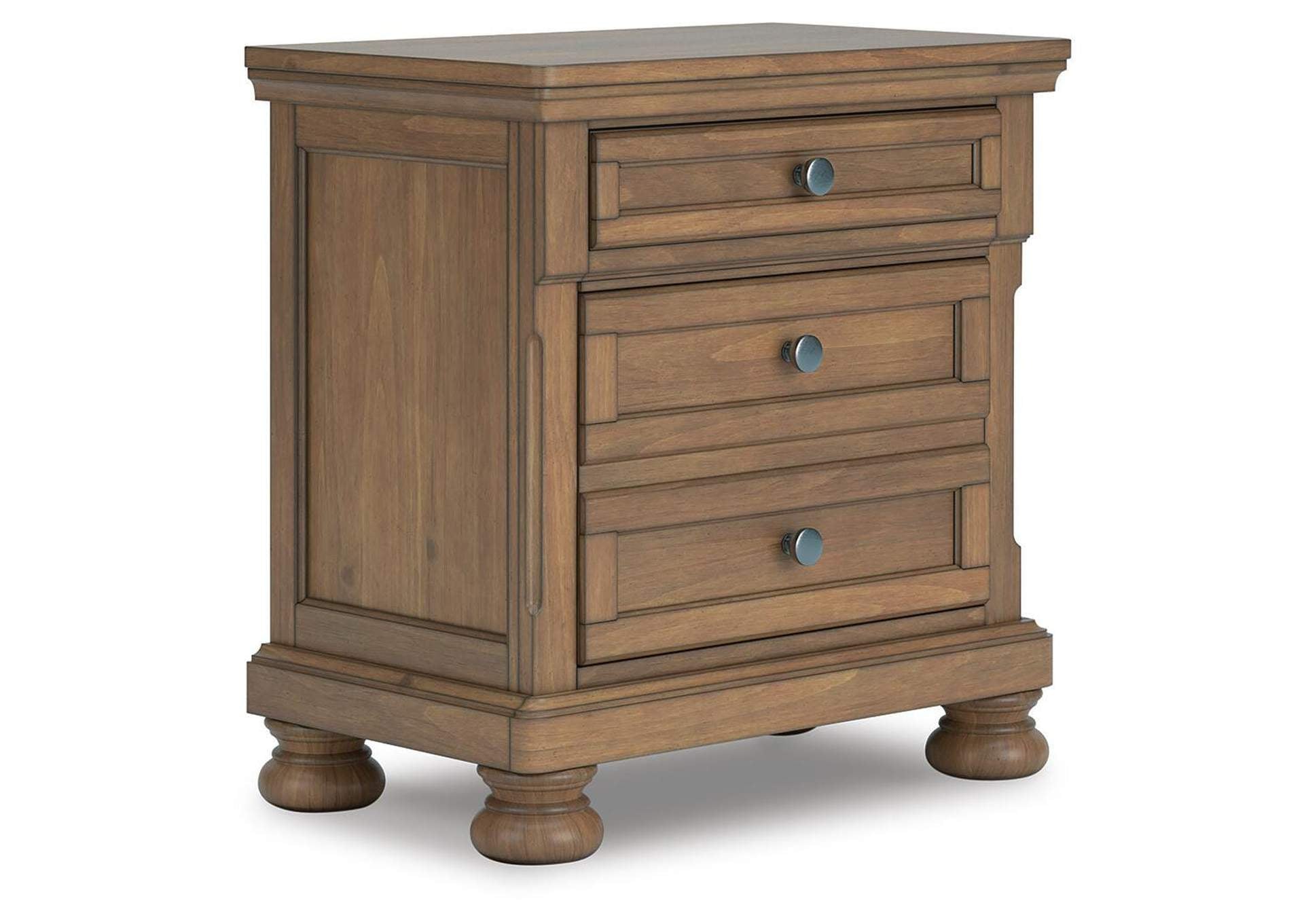 Vandenmore King Storage Sleigh Bed with Mirrored Dresser, Chest and 2 Nightstands angled view